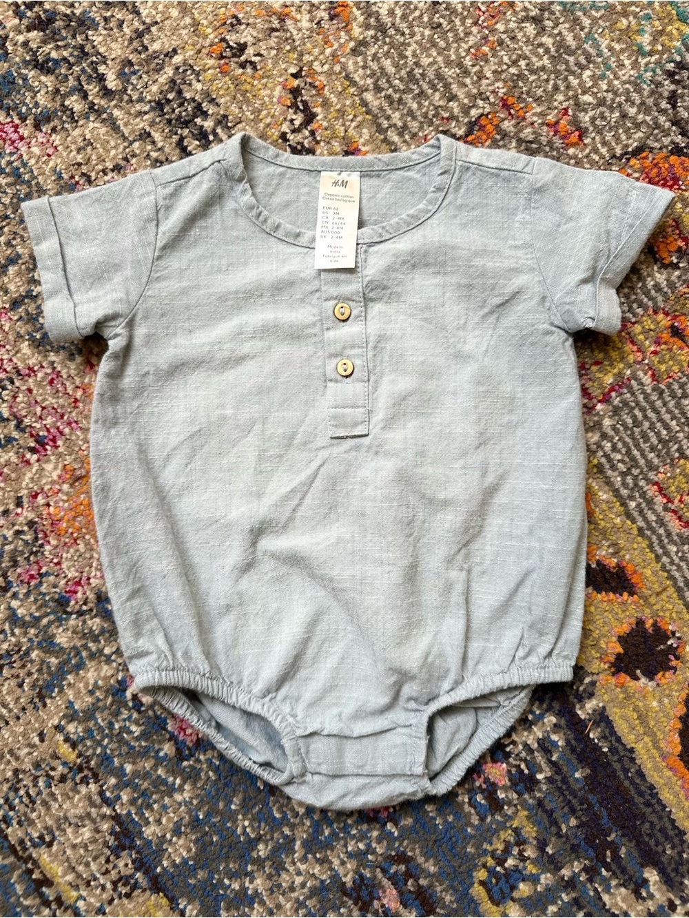 H&M light denim Short-Sleeve Baby Romper organic cotton